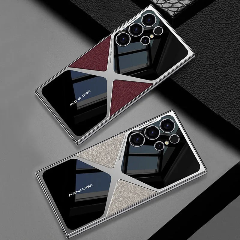 Viileä muotoilu sähkösopuloitu nahkainen silmukooitu suojakuori Samsung Galaxy S25 ~ 23Ultra