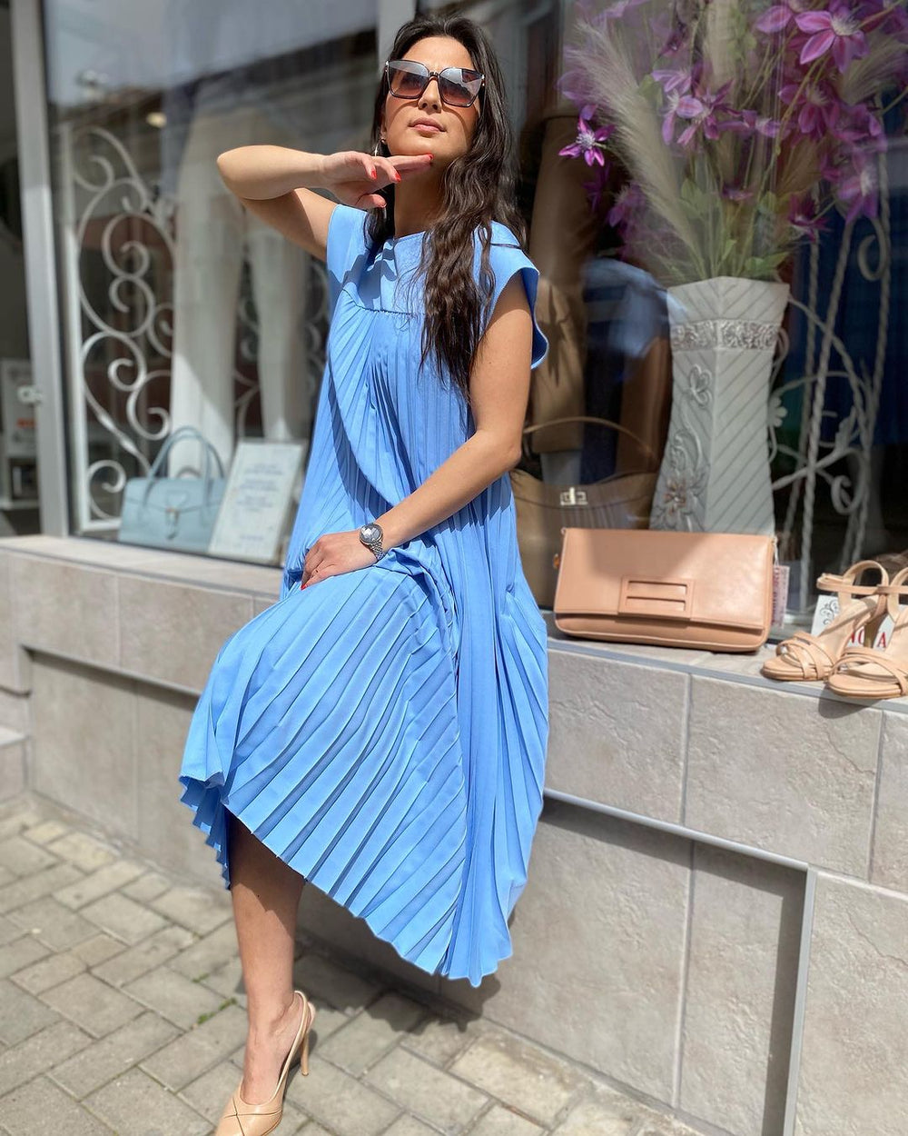 🌸Seasonal Sale-49%OFF👗Sleeveless pleated simple solid color dress