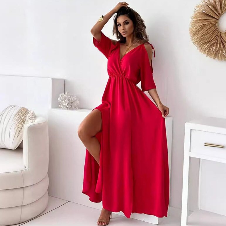 💖👗Limited Sale 50% OFF🌹 Women’s Elegant Sexy V Neck Side Slit Dress - Show Off Your Charming Curves, Radiate Elegance!