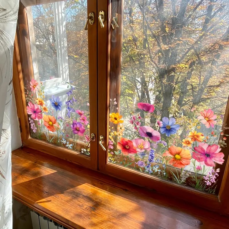 💐Újévi akció 50% kedvezménnyel💞Színes virágcsokor ablakmatrica🖼️(Szabadon méretre vágható)