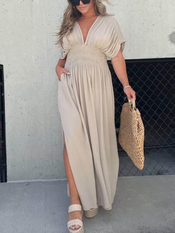 💖2025 Limited Sale 50% OFF💗New Slit v-neck effortless maxi long dress