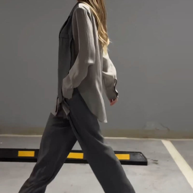 🔥خصم 50%🔥طقم من قطعتين: قميص وبنطال بأربطة بتصميم غير منتظم ومطرز