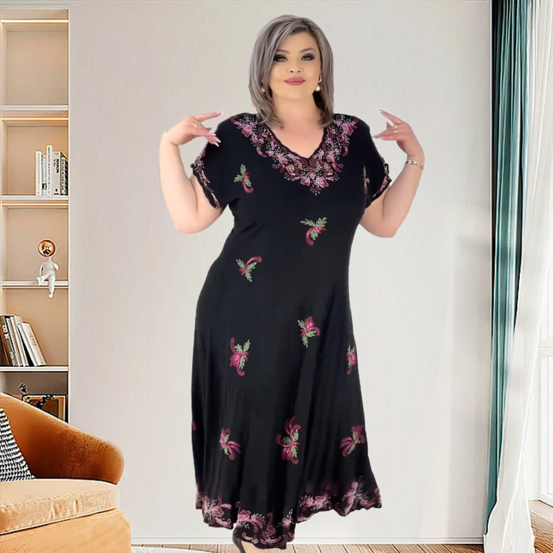 🌸Plus Size V Neck Flowy Midi Dress