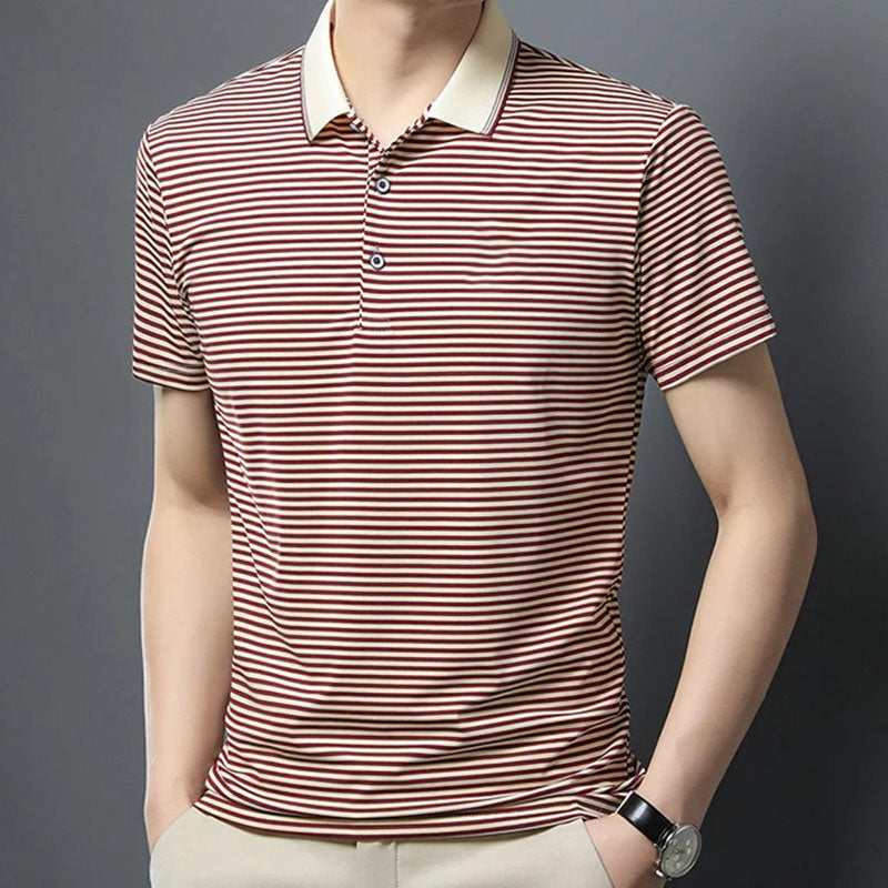 👕Męska, biznesowa, swobodna, w paski, oddychająca koszulka z klapami