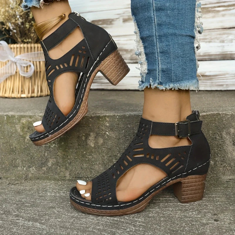 ⏳ Limited time 50% off! 💥Versatile Hollow Out Mid Heel Open Toe Sandals(The more you buy, the higher the discount)