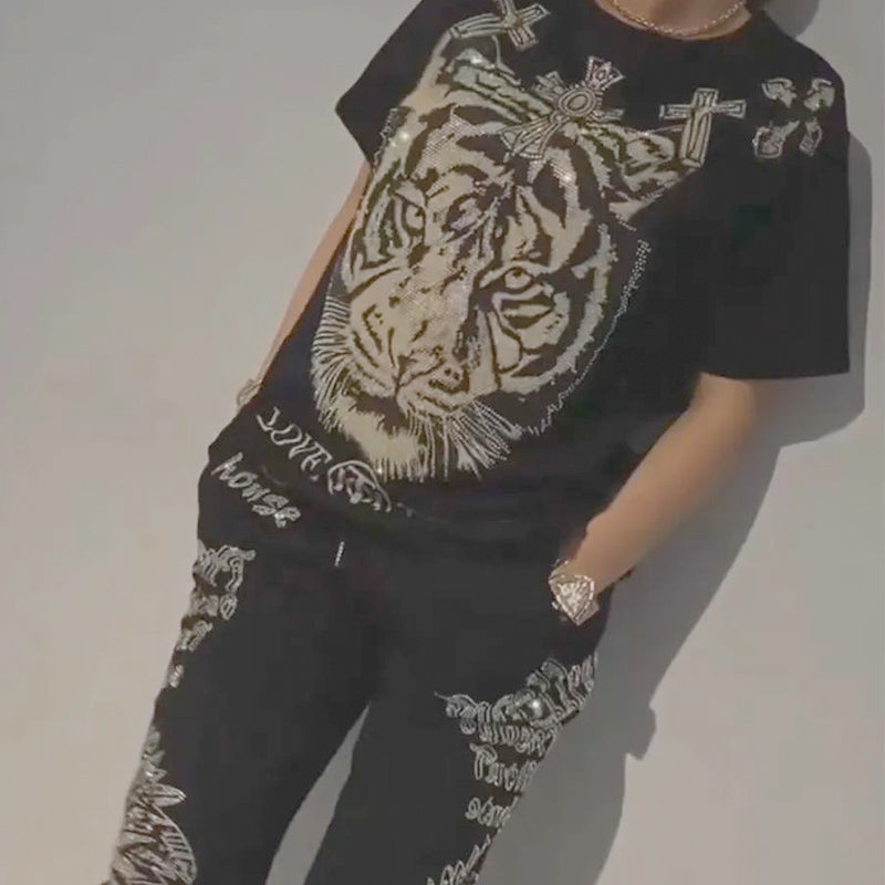 🔥 Begrenzte Zeit 50 % Rabatt🔥Lässiges 2-teiliges Set aus bedrucktem Oberteil und Hose mit Kordelzug