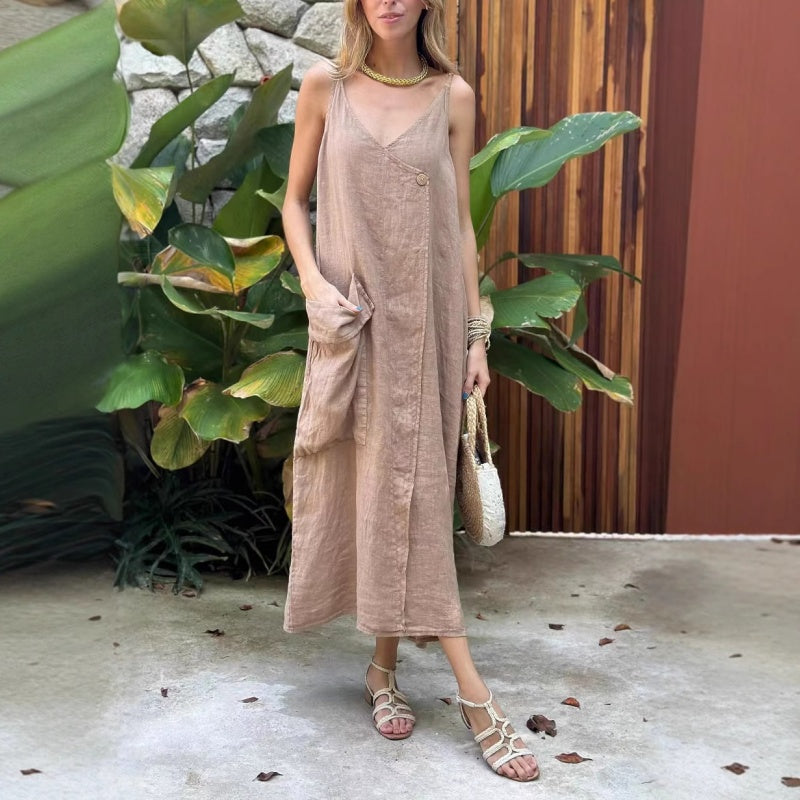 Spaghetti Strap V-Neck Loose Midi Dress