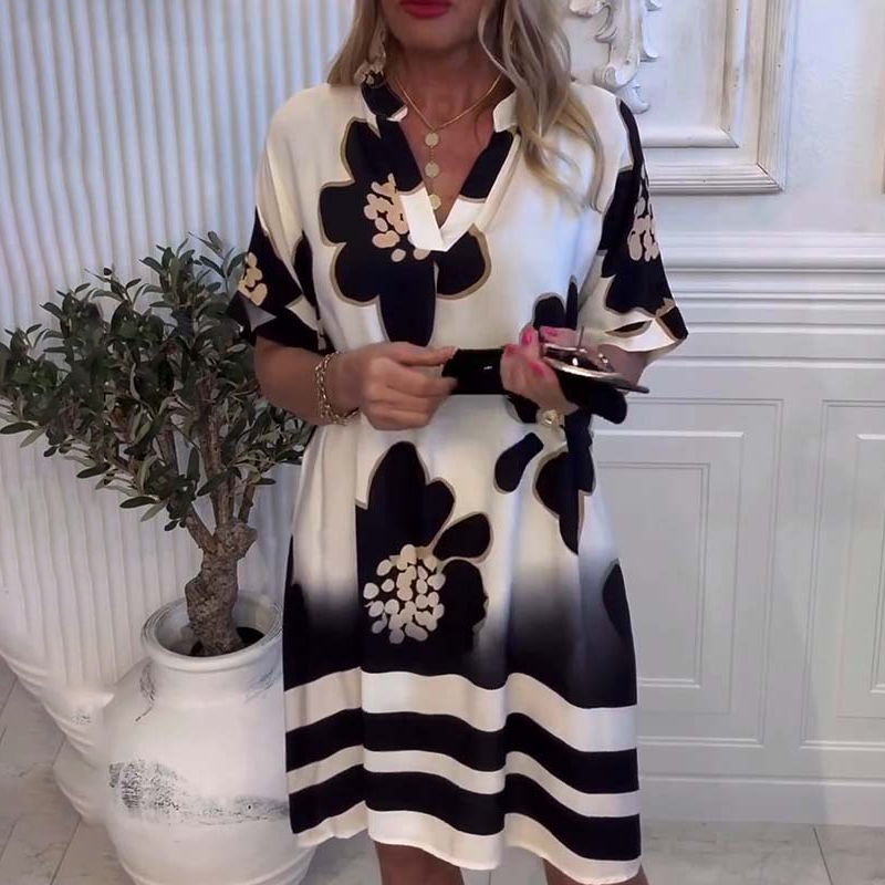 🌸2025 New Fashion🌸 Women's Printed Loose Deep V-Neck Dress