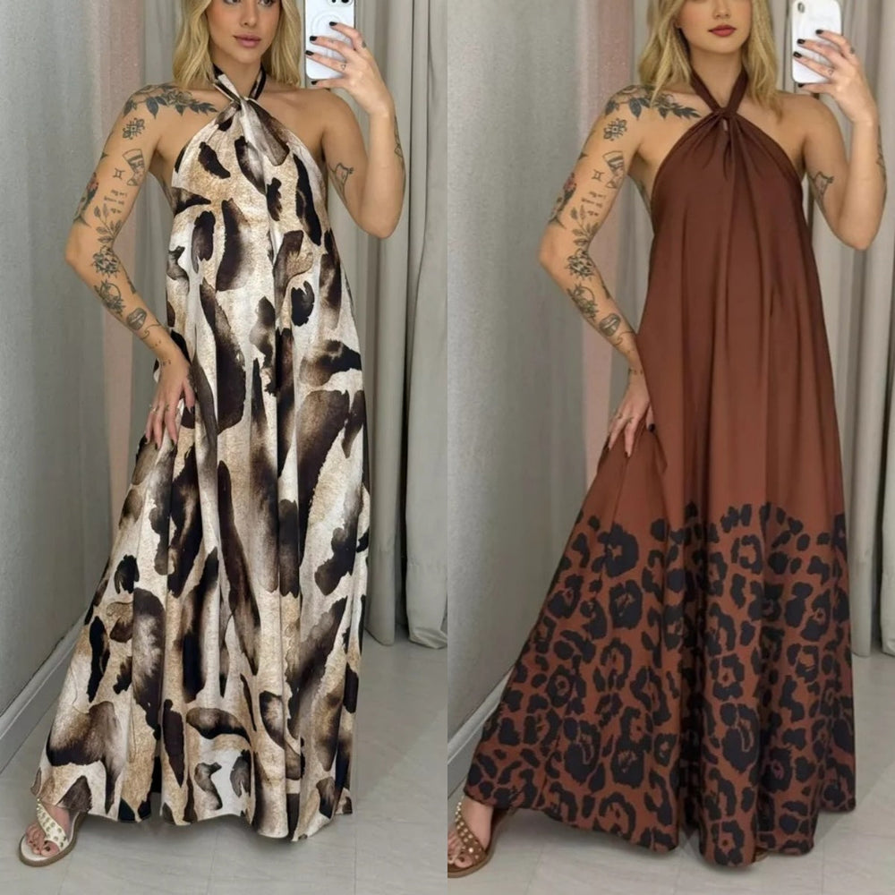 ⏳Time-limited Special⏰Women's Printed Halter Neck Maxi Dress