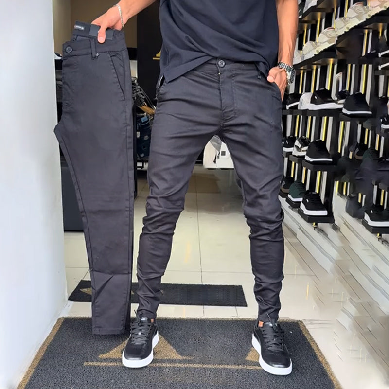 Pantalon de couleur unie décontractée pour hommes à ajustement mince