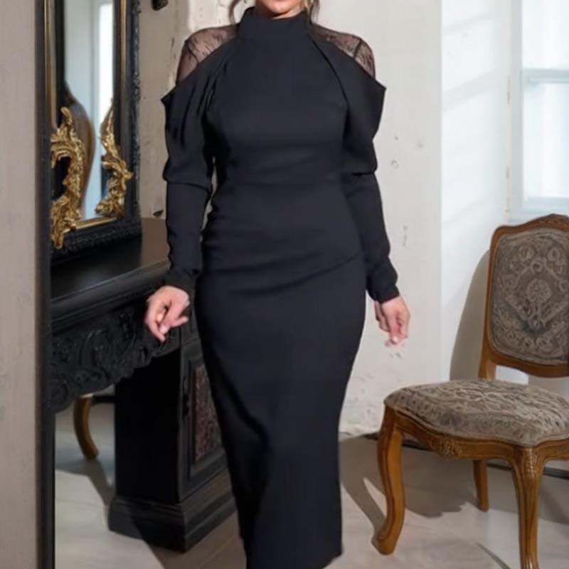 Versatile-Customized🔥Women's Elegant Mock Neck Lace Back Midi Dress