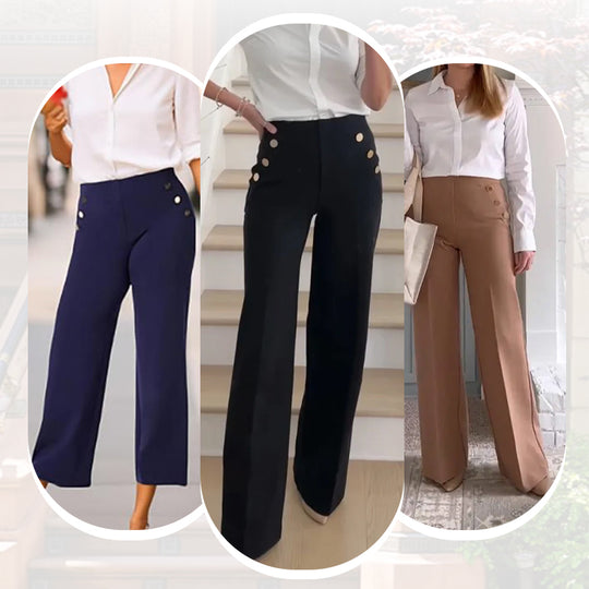 🌸Hochelastische Bauchweg-Hose mit Knopfleiste und weitem Bein