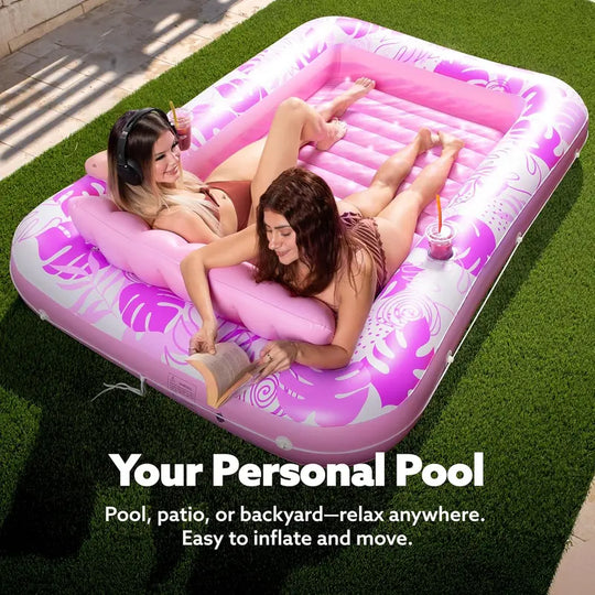 Sloosh-L/XL Inflatable Tanning Pool Lounge Float With Cup Holder, 70“X46”/85″ x 57″ Extra Large Pool Floats Adult with Pillow, 4 in 1 Suntan Tub Raft Floatie, Sunbathing Bed Lounge for Water Blow Up Kids Ball Pit Party Gifts, inflatable Sofa Swimming
