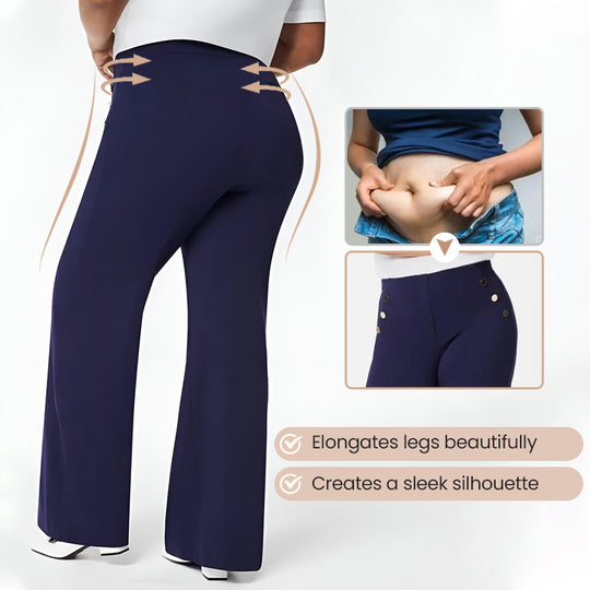 🌸Hochelastische Bauchweg-Hose mit Knopfleiste und weitem Bein