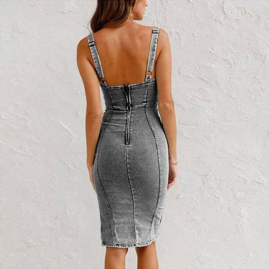 🍹Summer Hot Sales 50%OFF🌤️Women's U-Neck Denim Bodycon Cami Dress