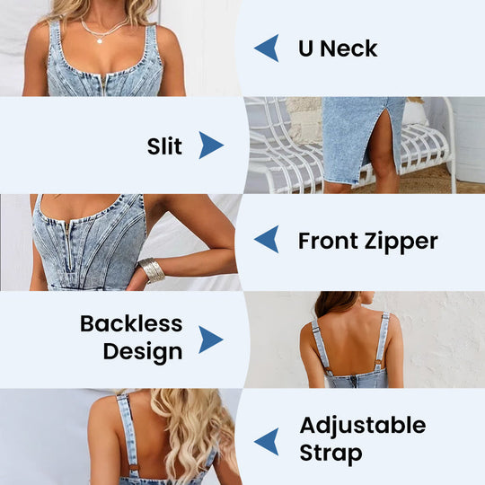 🍹Summer Hot Sales 50% OFF🌤️Women's U-Neck Denim Bodycon Cami Dress
