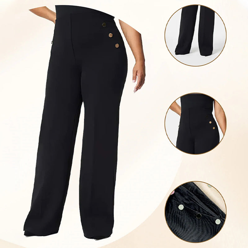 🌸Hochelastische Bauchweg-Hose mit Knopfleiste und weitem Bein