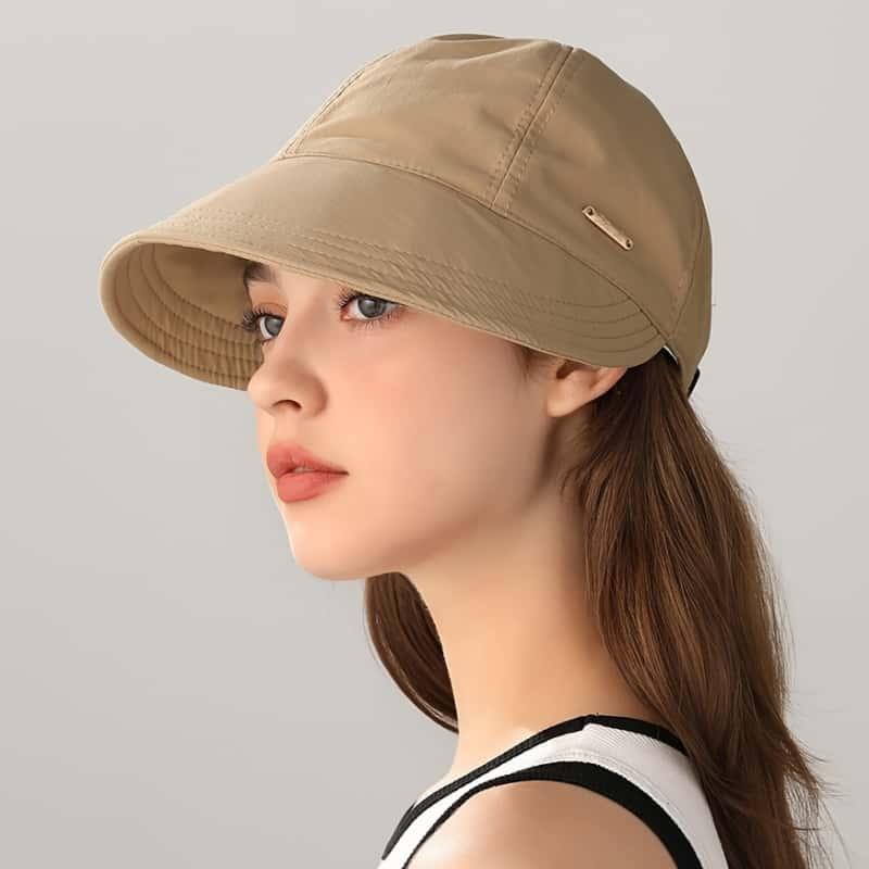 Women's Wide Brim Sun Visor Hat - UPF 50+ Open Top Cap for Ponytails, Golf, and Beach