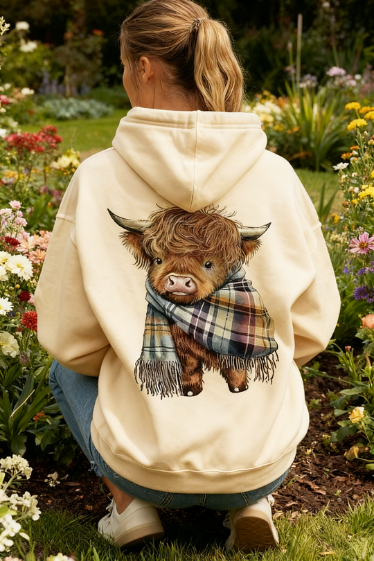 Women's Highland Cow Fleece-Lined Hooded Sweatshirt
