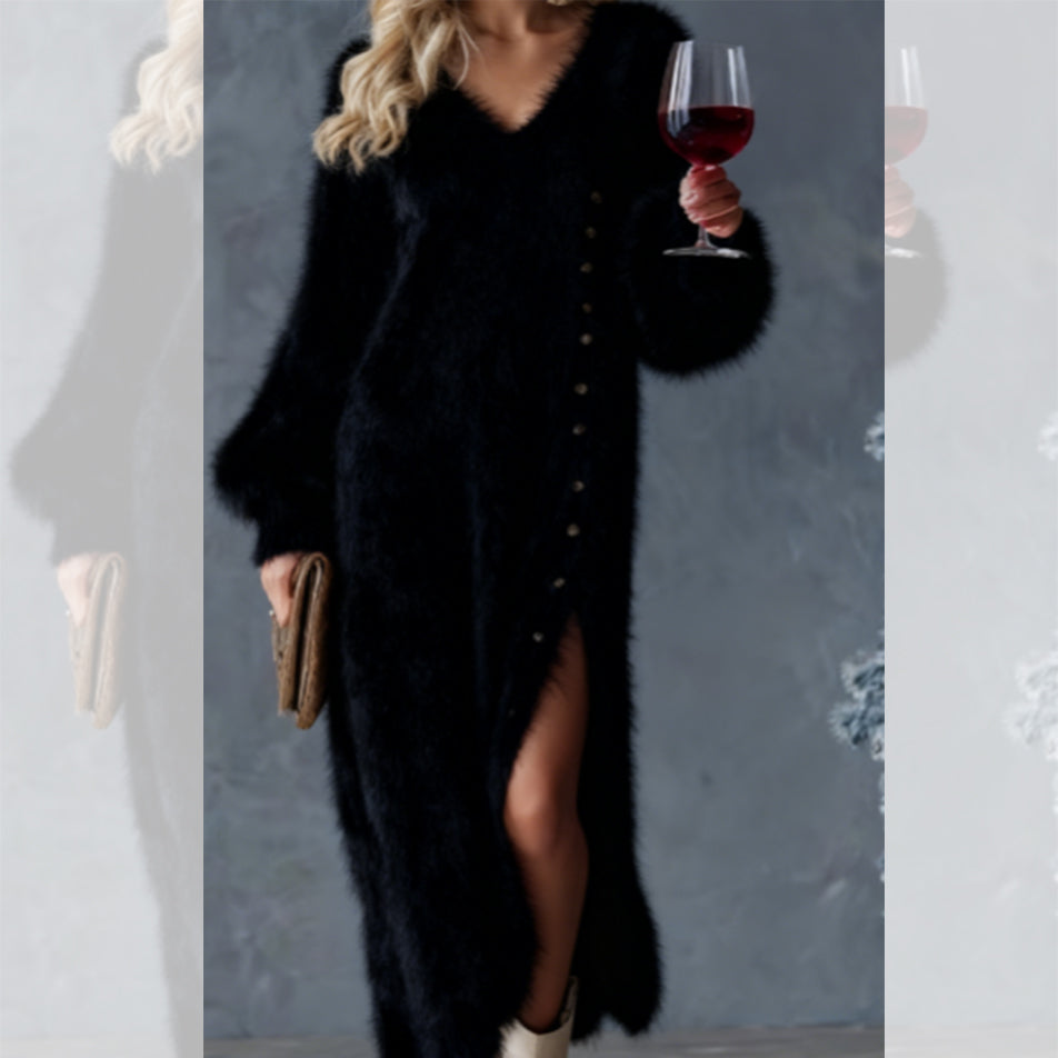 ✨ Elegantna visokokvalitetna plišana haljina za žene, s bočnim prorezom ✨