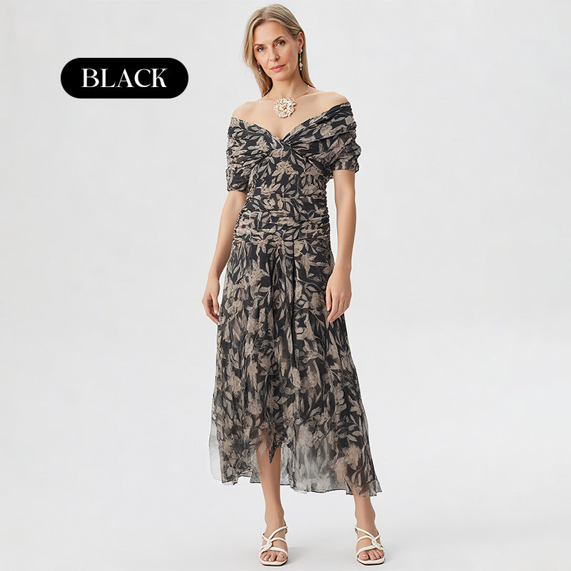 🌸New Arrival 50%OFF💖 Women's Off-the-Shoulder V-Neck Printed Dress