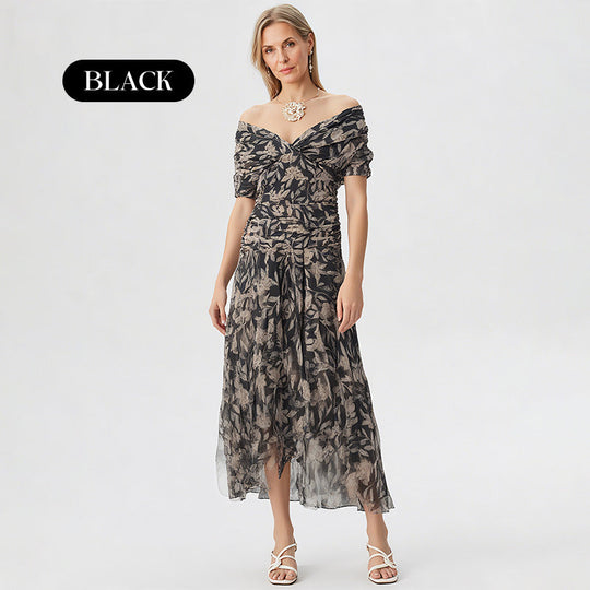 🌸New Arrival 50%OFF💖 Women's Off-the-Shoulder V-Neck Printed Dress