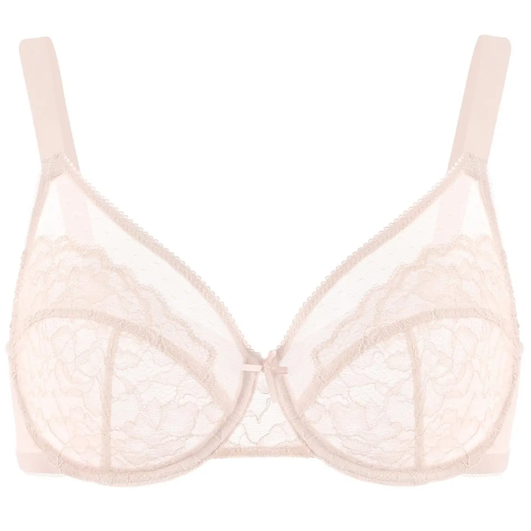 💞Enchante Floral Lace Plus Size Underwire Unlined Unpadded Minimizer Full Coverage Bra Women's Wear Comfortable Breathable Mesh Cup