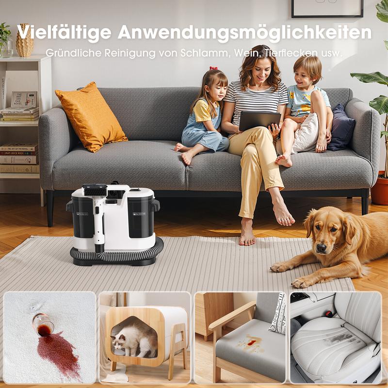 Stoffreinigungsgerät – Schwarz und Weiß, kann tiefgreifend Flecken auf Teppichen, Autositzen, Haustieren, Treppen, Sofas usw. entfernen, geeignet für Autos/Autopflege