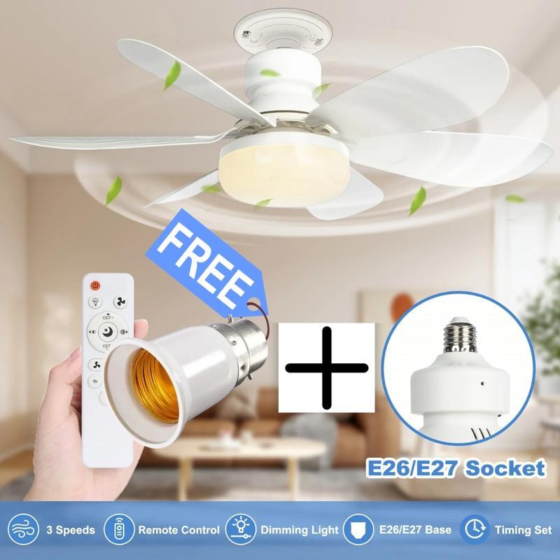 40W LED Ceiling Fan Light 20.5in with Remote Control - E27 & B22 Adapter | Quiet Fan Light for Bedroom, Kitchen, Garage