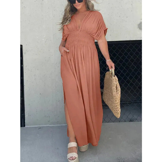 💖2025 Limited Sale 50% OFF💗New Slit v-neck effortless maxi long dress