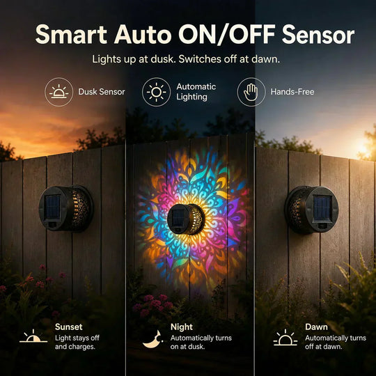 🌞 50% OFF NOW! 🌀💥Solar Mandala Wall Light Outdoor Garden Fence Projector Lamp Patio Ambient Decor