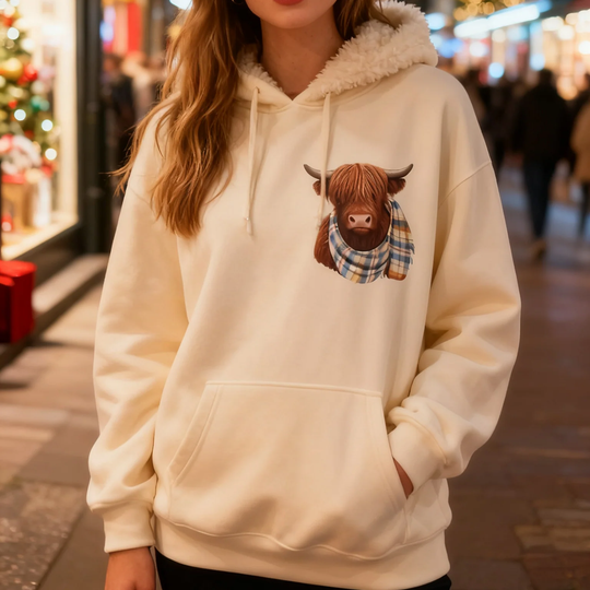 Women's Highland Cow Fleece-Lined Hooded Sweatshirt