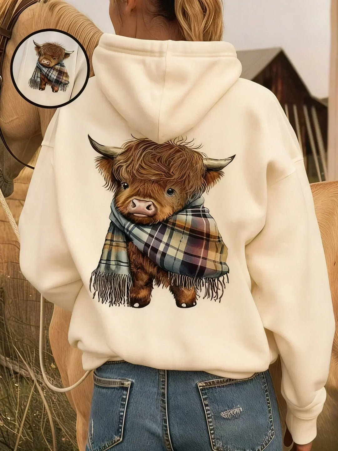🎄🎅CHRISTMAS SALE 50% OFF!!🎁Cute Highland Cow Cozy Fleece-Lined Hooded Sweatshirt🦬