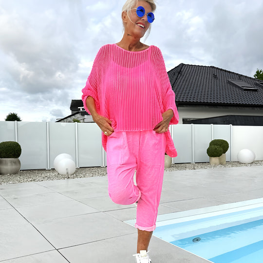 🌞Sommerangebot 50 % Rabatt🌸Damen Jumpsuit mit Buchstaben-Print + Freizeitanzug mit hohlem Kittel