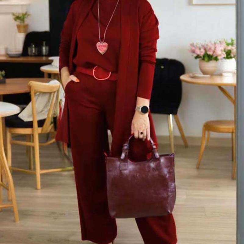 ⏳Offerta speciale a tempo limitato⏰Elegante set da 3 pezzi composto da cardigan lungo, top e pantaloni💞