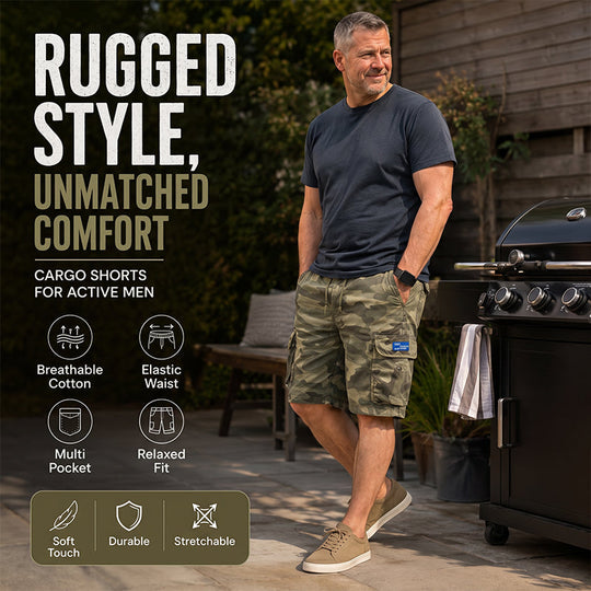 ✨ Men's Casual Relaxed Fit Cargo Shorts – Multi-Pockets, Breathable, Rugged 🌲