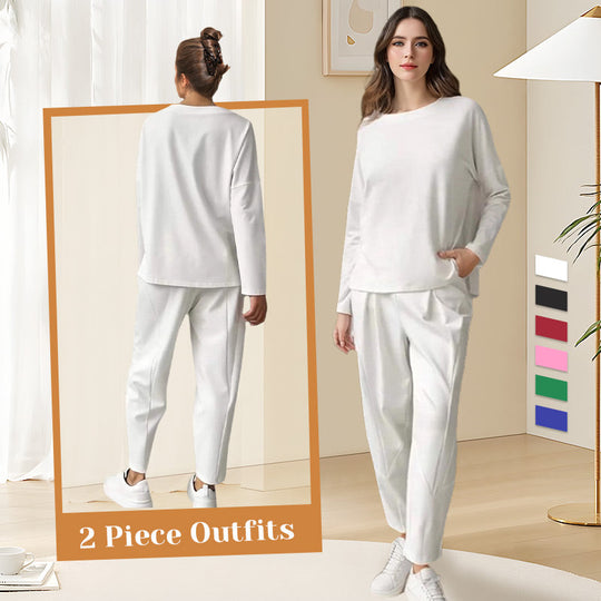 ❤️‍🔥Opruiming - 50% KORTING🤍Set van 2 tops met ronde hals en lange mouwen en broek