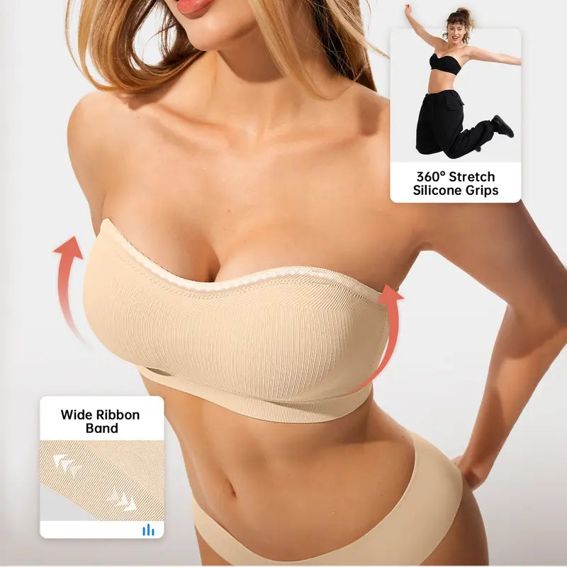 Vertvie｜ZOE Stay Put Bandeau Bra, Wireless Seamless Comfort Day