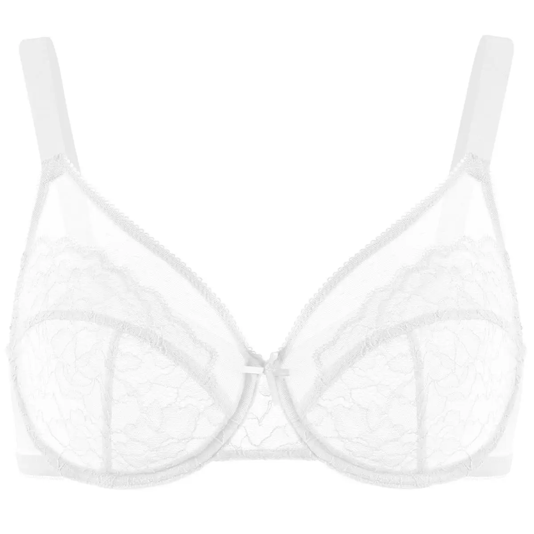 💜Enchante Blomsterblonder Plus Size Bøjle-BH Uforet Upolstret Minimizer Fulddækkende BH Dametøj Komfortabel Åndbar Mesh-Skål