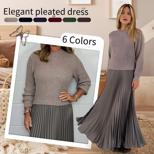 ⏳Time-limited Special⏰Women's Solid Color Long Sleeve Jumper & Pleated Bottom Dress