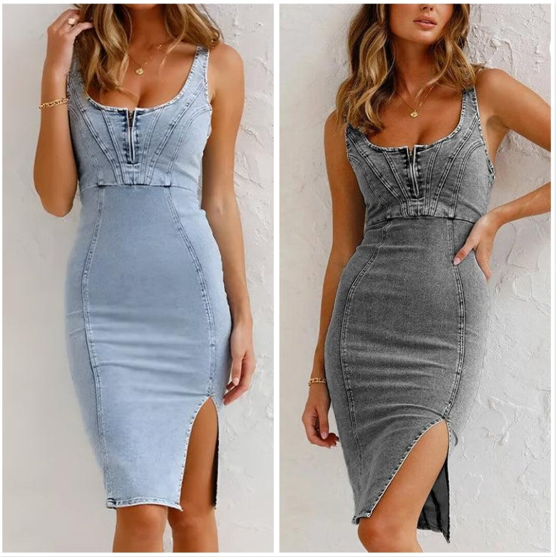 🍹Summer Hot Sales 50%OFF🌤️Women's U-Neck Denim Bodycon Cami Dress