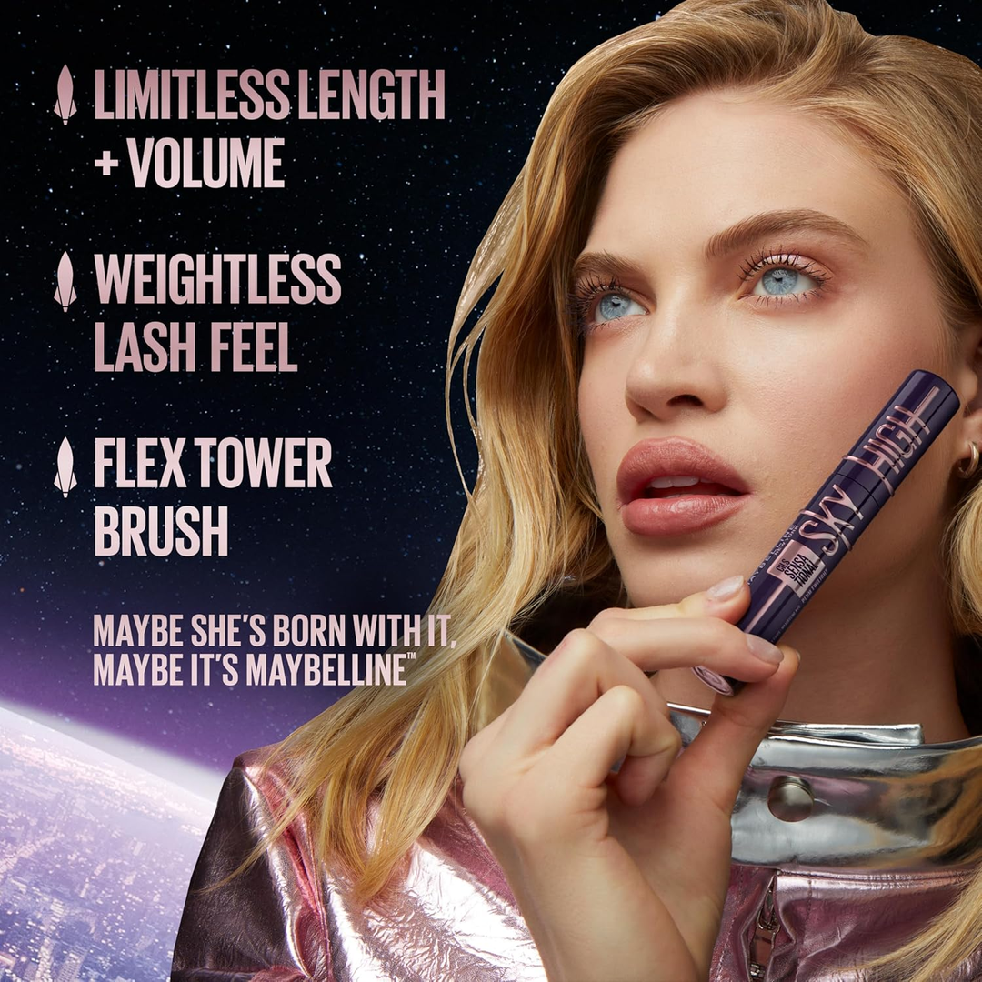 Maybelline Lash Sensational Sky High Washable Mascara Makeup, Volumizing, Lengthening, Defining, Curling, Multiplying, Buildable Formula, Very Black