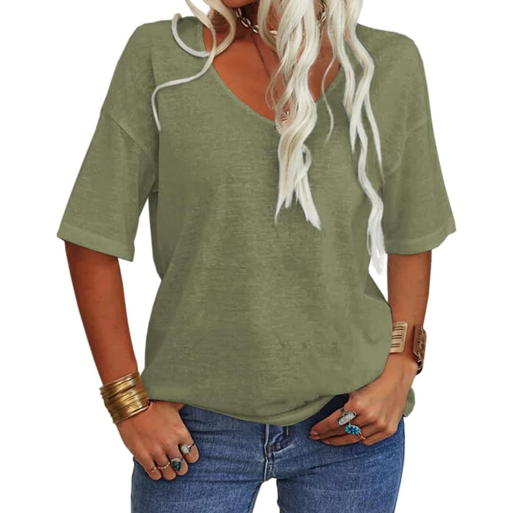 💖✨This Week's Special Price ￡12.99🌸Women's Solid Color V-Neck T-shirt [On Sale & Quick Ship!]