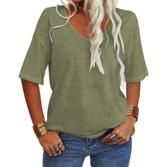 💖✨This Week's Special Price ￡12.99🌸Women's Solid Color V-Neck T-shirt [On Sale & Quick Ship!]