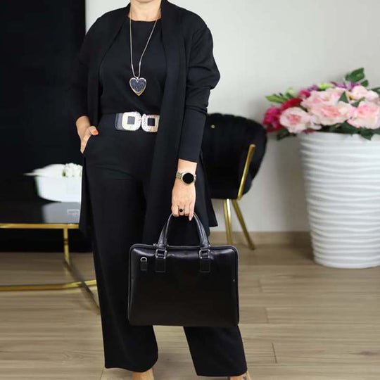 ⏳Offerta speciale a tempo limitato⏰Elegante set da 3 pezzi composto da cardigan lungo, top e pantaloni💞