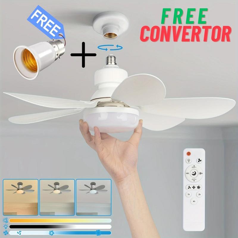 40W LED Ceiling Fan Light 20.5in with Remote Control - E27 & B22 Adapter | Quiet Fan Light for Bedroom, Kitchen, Garage