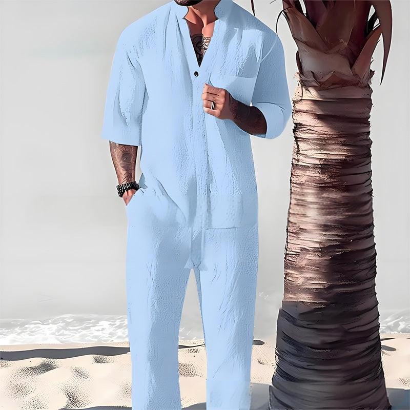 Completo da uomo in due pezzi con top e pantaloni in lino e cotone alla moda🎉GRANDE SALDO - SCONTO DEL 50%