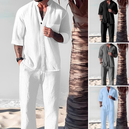 Completo da uomo in due pezzi con top e pantaloni in lino e cotone alla moda🎉GRANDE SALDO - SCONTO DEL 50%
