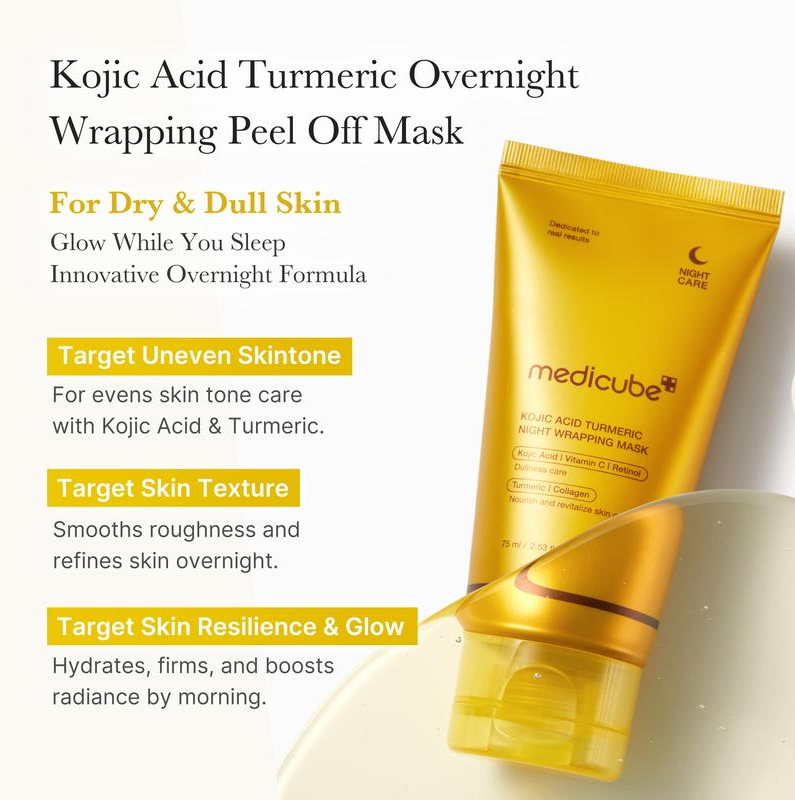 [MedicubeOfficial] Maschera di avvolgimento della notte della curcuma dell'acido kojic | Maschera da involucro durante la notte, capannone del mattino, curcuma, niacinamide ， vitamina C