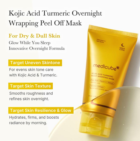 [MedicubeOfficial] Maschera di avvolgimento della notte della curcuma dell'acido kojic | Maschera da involucro durante la notte, capannone del mattino, curcuma, niacinamide ， vitamina C